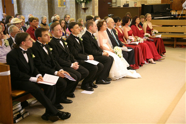 The bridal party during the service